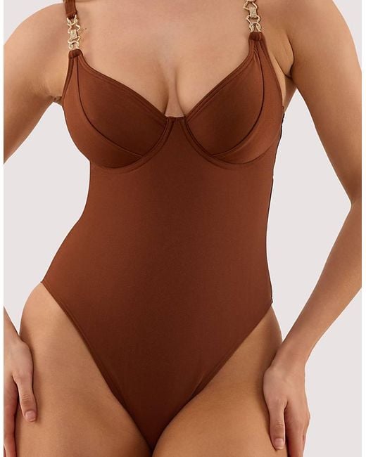 Wolf & Whistle Brown Tamzin Chocolate Underwired Swimsuit With Hardwear