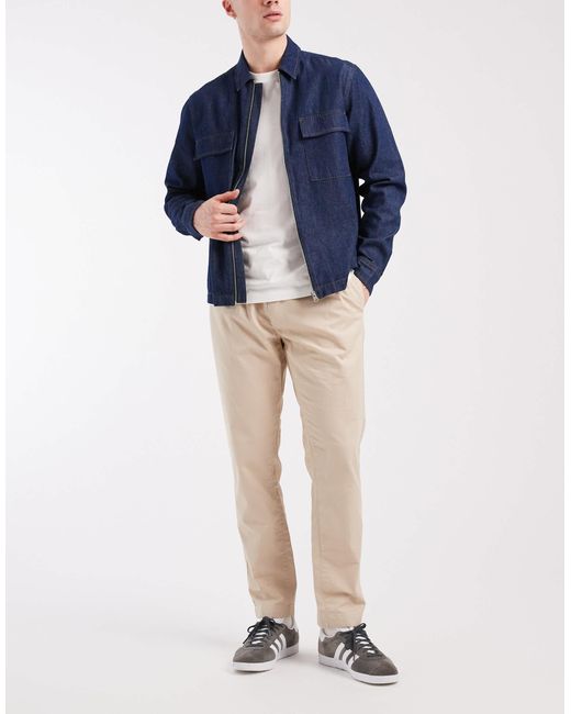 Brave Soul Blue Cotton Twill Trousers With Elasticated Waist for men