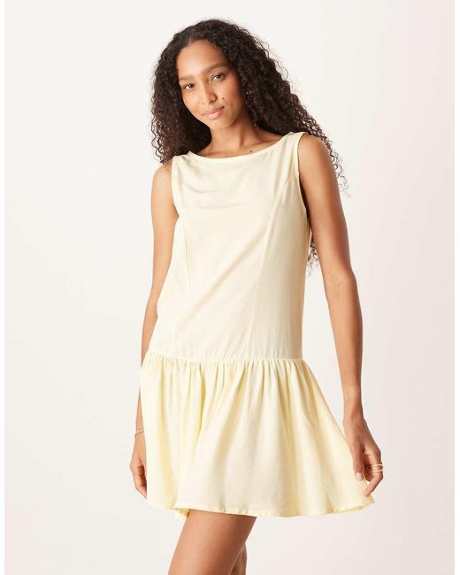 ASOS Natural Linen Blend Drop Waist Mini Dress