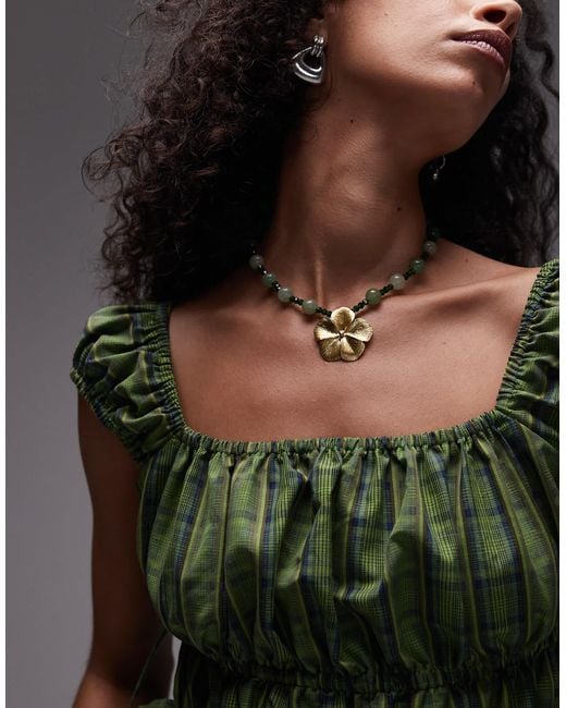 Mango Green Beaded Flower Necklace