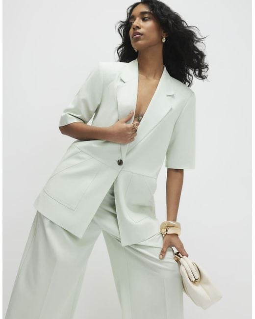River Island Gray Crop Sleeve Pocket Blazer