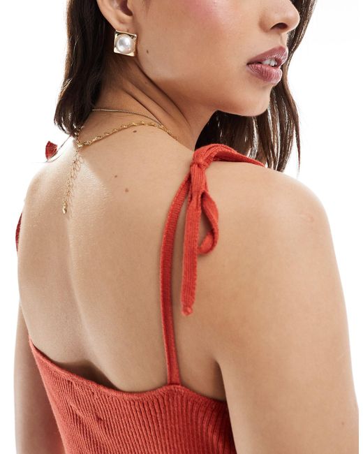 ASOS Red Knitted Cami With Tie Straps