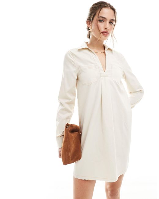ASOS White Twill Pocket Shift Mini Dress With Raw Hem