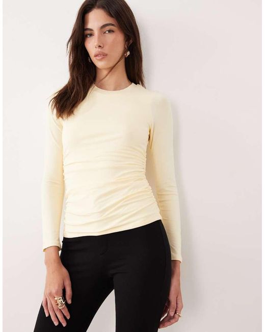 Nobody's Child Natural Ruched Side Long Sleeved T-shirt
