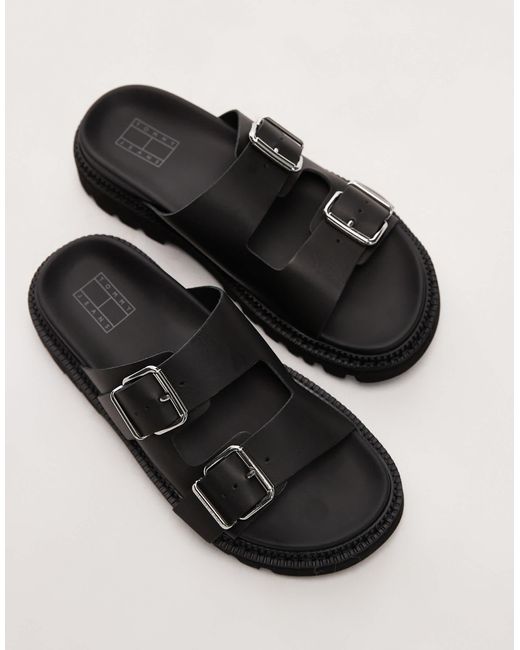 Tommy Hilfiger Black Double Strap Buckle Sandal