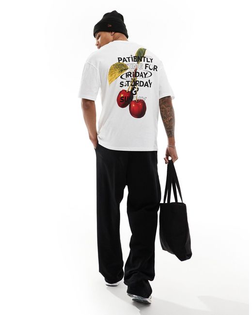 Jack & Jones Gray Oversized T-shirt With Cherry Back Print for men