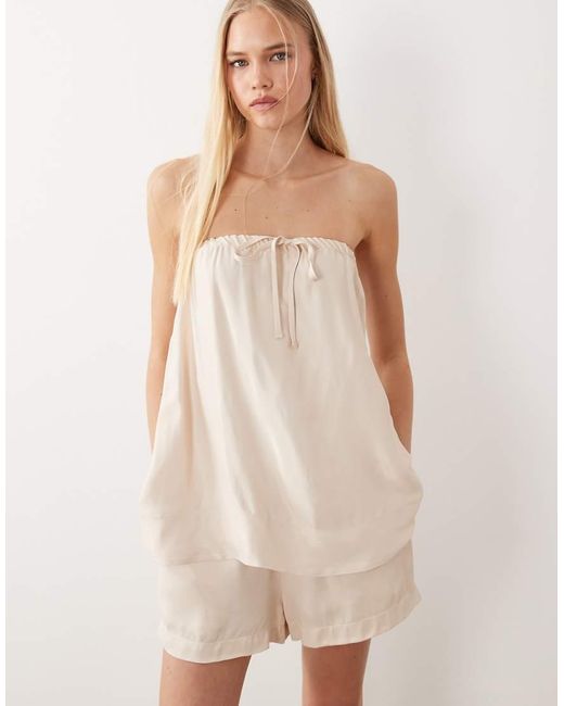 ASOS Natural Satin Pull-on Deep Turn Shorts