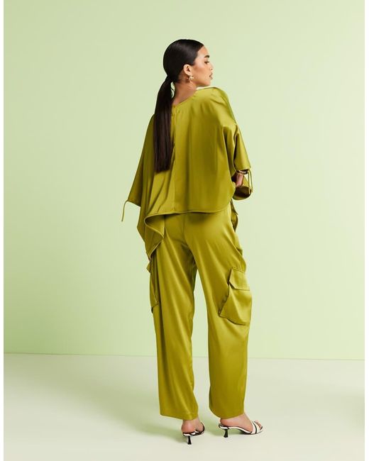 ASOS Green Satin Utility Barrel Trousers Co-ord