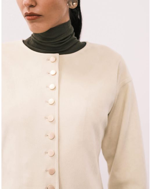 4th & Reckless Natural Faux Suede Collarless Gold Button Blazer Co-ord