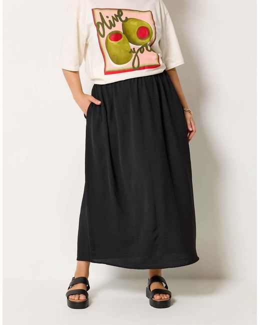 Yours Clothing Black Woven Midi Skirt