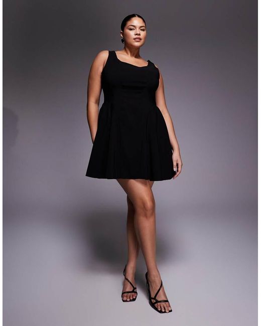 ASOS Black Asos Design Curve Bengaline Scoop Neck Structured Flippy Mini Dress