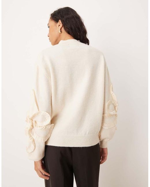 Lovedrobe Natural Satin Applique Long Sleeve Jumper