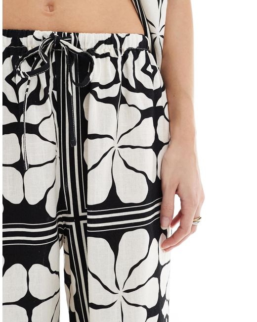 4th & Reckless White Linen Blend Tie Waist Beach Trouser Co-ord