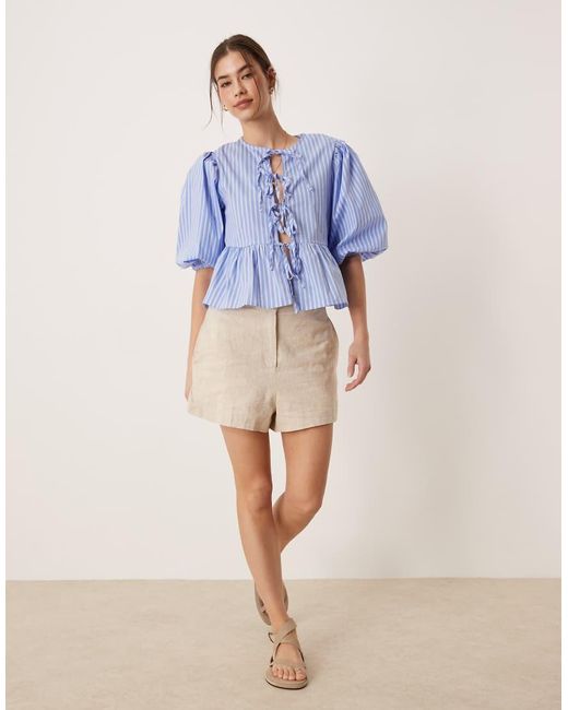 Glamorous Blue Tie Front Blouse