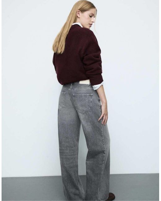 Stradivarius Gray D91 Low Wide-leg Jeans