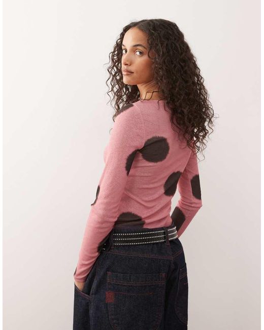 Collusion Red Slash Neck Long Sleeve Top