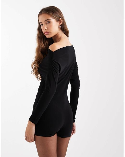 Miss Selfridge Black Off-the-shoulder Long Sleeve Romper
