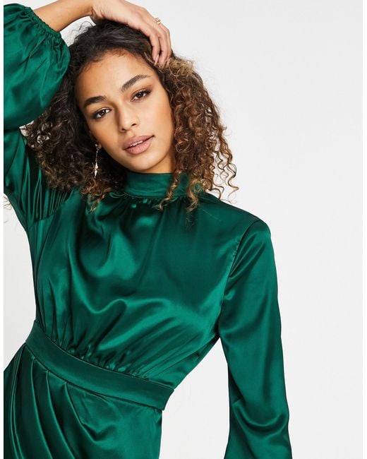 white christmas dresses Leslie Bottle Green Long-Sleeve Twisted Split Maxi Dress – Club L London