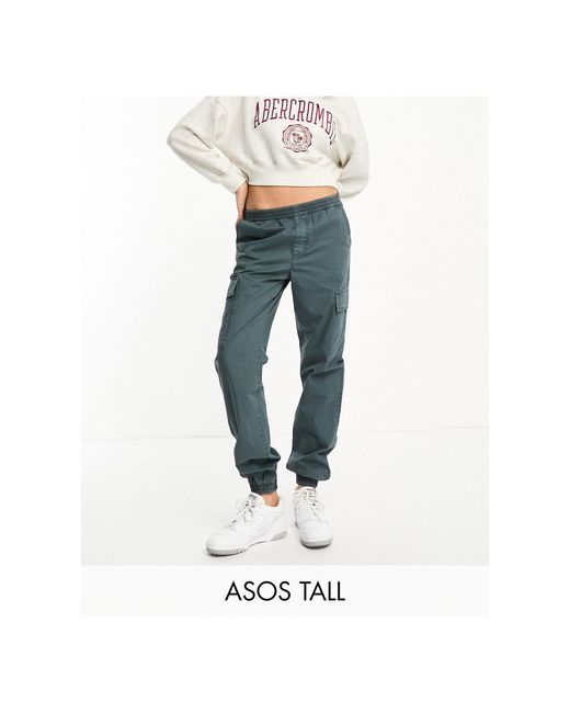 ASOS Blue Asos Design Tall Washed Cargo Trouser With Cuff Hem