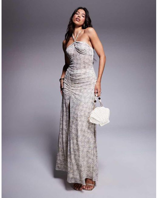 AFRM Gray Halter Neck Drop Waist Maxi Dress