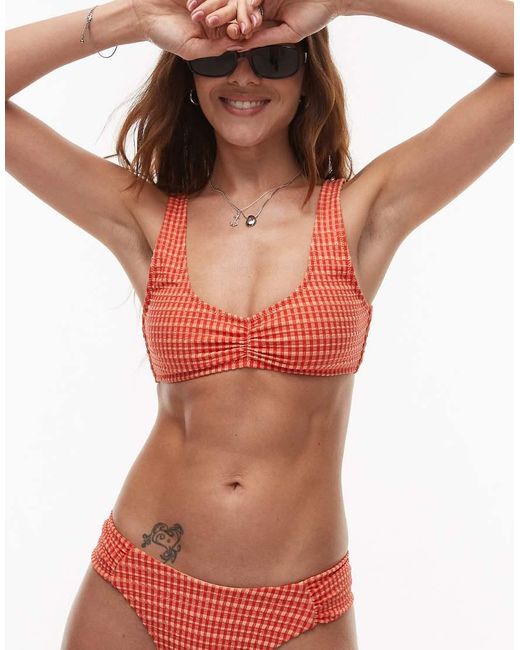 Rhythm Orange Lola Check Crop Bikini Top