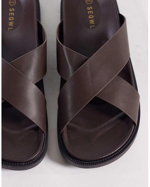 SEQWL Brown Kidman Cross Over Flat Sandals for men