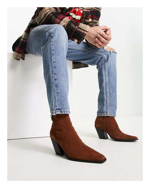ASOS Blue Heeled Chelsea Boots With Angled Heel for men