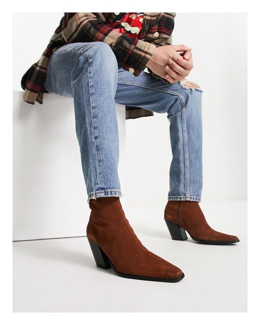 Bottines chelsea en daim à talon haut incliné - fauve ASOS pour homme en  coloris Bleu | Lyst