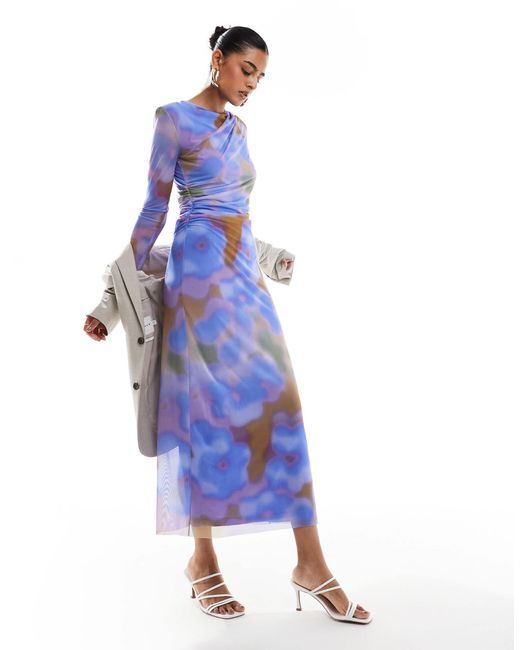 Robe mi-longue en tulle transparent à imprimé abstrait flou & Other Stories en coloris Blue