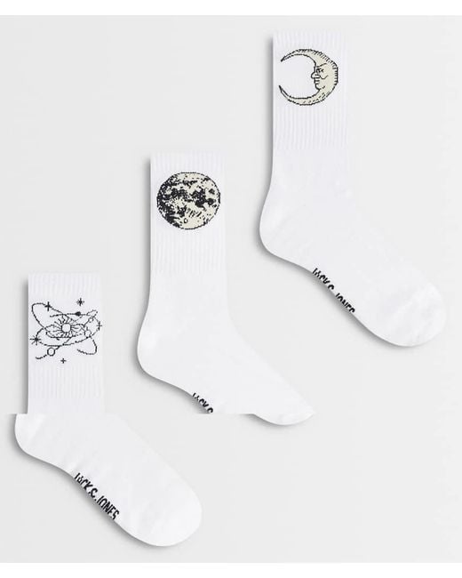 Jack & Jones White 3 Pack Of Socks With Symbols Graphics for men