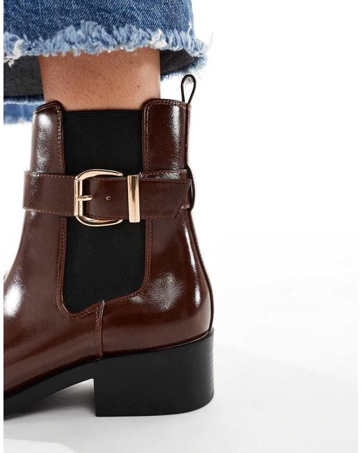 Schuh Blue Cadie Buckle Detailing Heeled Chelsea Boots