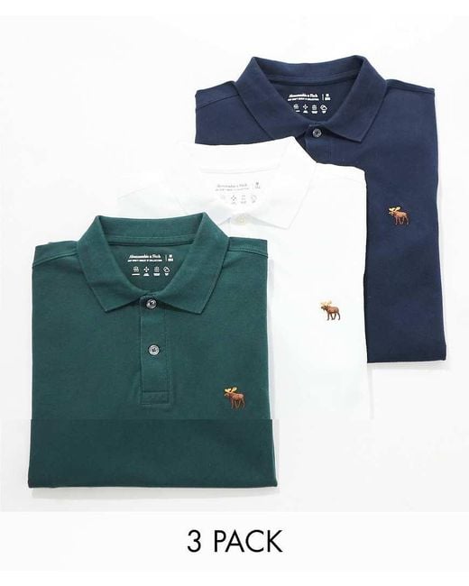 Pack De 3 Polos De Color Blanco, Verde Y Azul Marino Con Logo De Piqué De Abercrombie & Fitch de hombre de color Blue