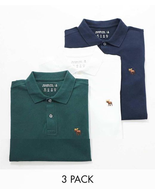 Abercrombie & Fitch Blue 3 Pack Icon Logo Pique Polo for men