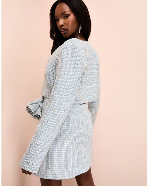ASOS Blue Boucle Cropped Blazer With Corsage Details