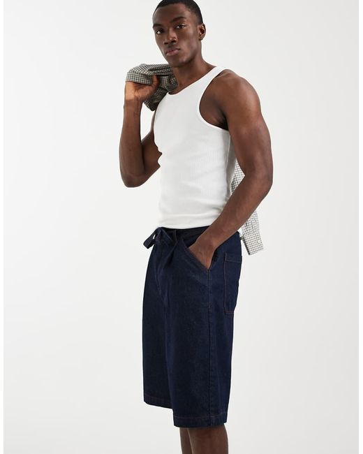 ASOS Blue Loose Denim Jorts for men