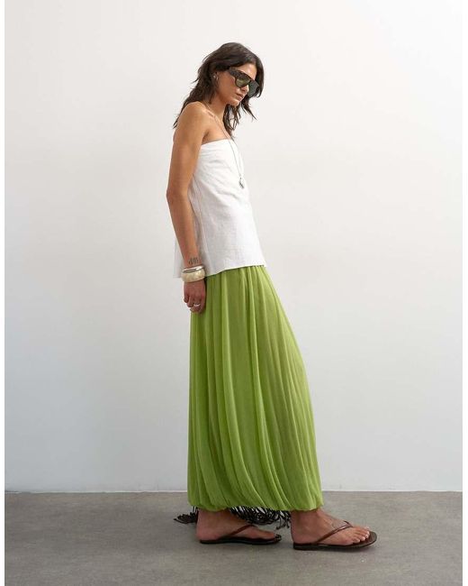 TOPSHOP Green Mesh Balloon Maxi Skirt