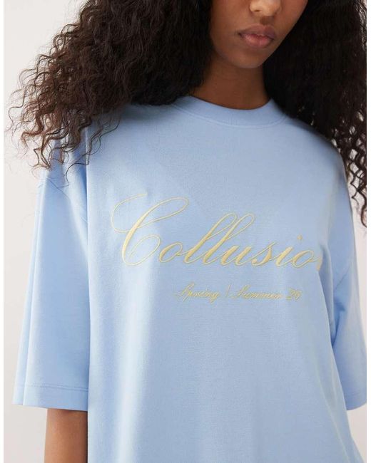 Collusion Blue Oversized Logo Embroidery Tee