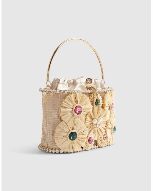 River Island Natural Gem Raffia Flower Basket Bag