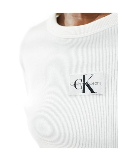 Calvin Klein Woven Label in White Australia Lyst Logo Ribbed | T-shirt