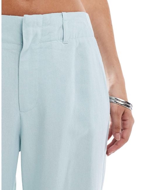 Stradivarius Blue Low Waist Linen Look Tailored Trouser