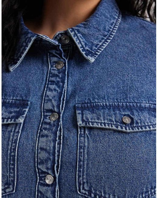 Vero Moda Blue Short Sleeve Button Front Denim Mini Dress