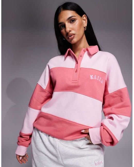 Kaiia Pink Oversized Striped Rugby Sweatshirt