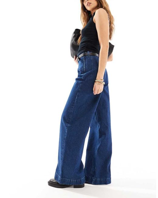 Vaqueros De Pernera Ancha Con Cinturón Y Acabado De -Azul Marino ASOS de color Blue