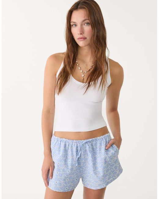 Stradivarius Blue Shorts With Contrast Embroidery