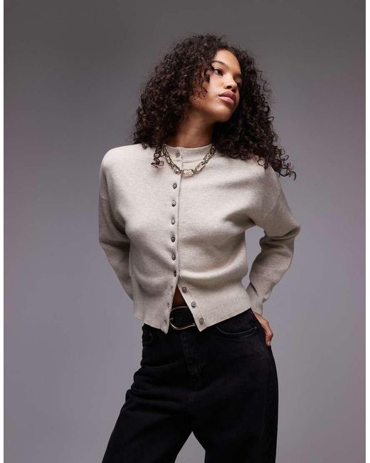 TOPSHOP Gray Knitted Compact Fitted Waist Cardigan
