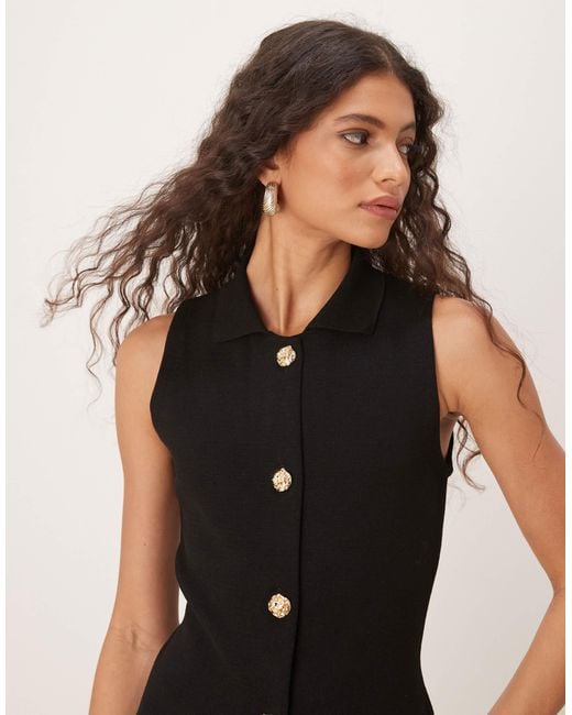 Mango Black Knitted Gold Button Waistcoat
