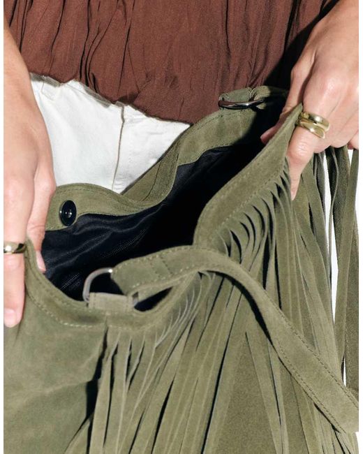 ASOS Green Suede Fringe Tote Bag