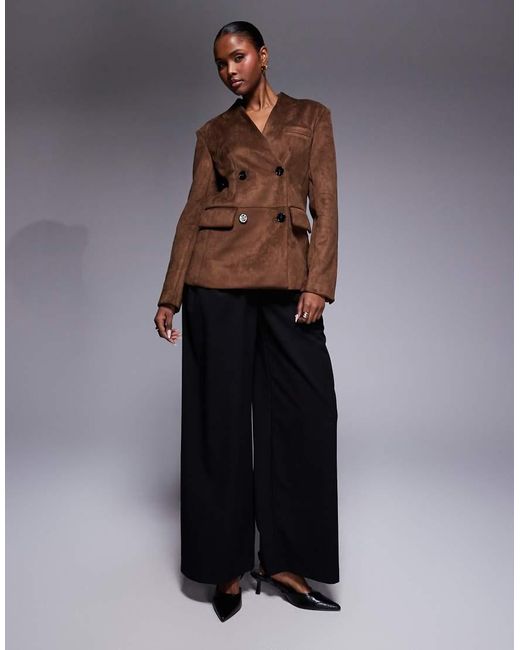 River Island Brown Collarless Suedette Blazer