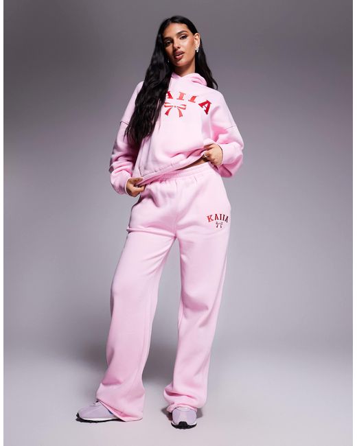 Kaiia Pink Embroidered Bow Logo Oversized Hoodie Co-ord