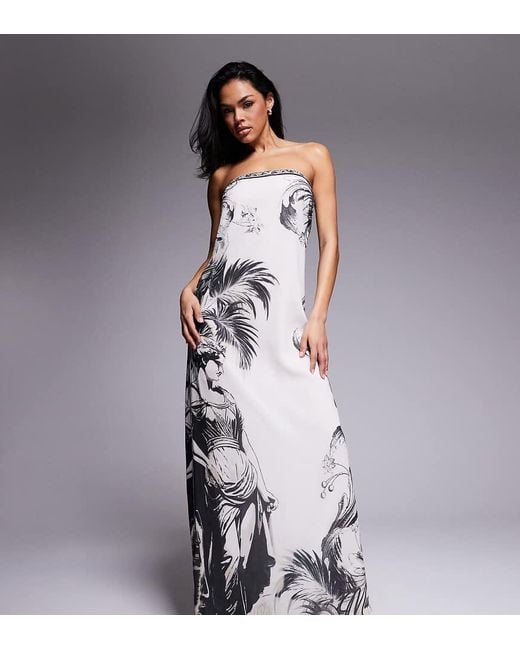 Murci Gray Exclusive Chiffon Bandeau Trapeze Maxi Dress